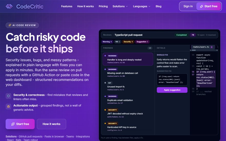 CodeCritic — AI code review for GitHub PRs