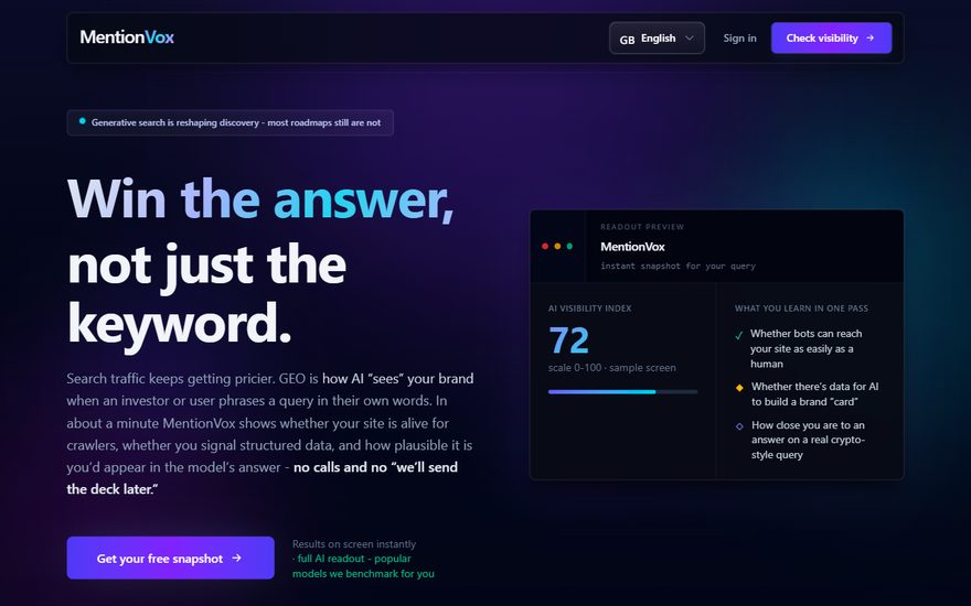 MentionVox — AI search visibility for crypto and Web3